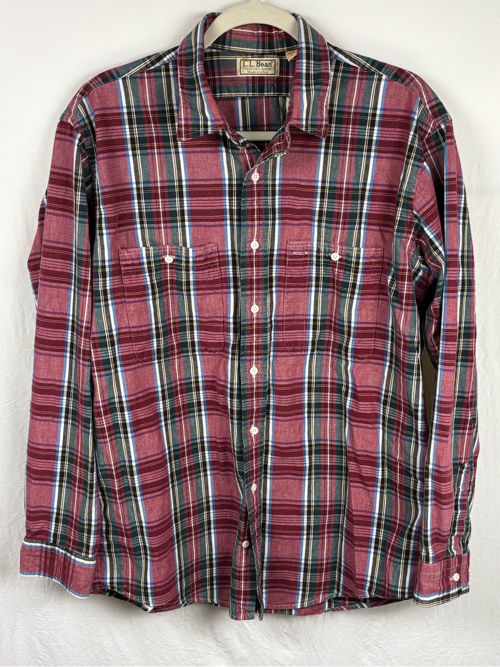 Vintage L.L. Bean Men’s Large Red Plaid Button-Up Shirt made in USA
